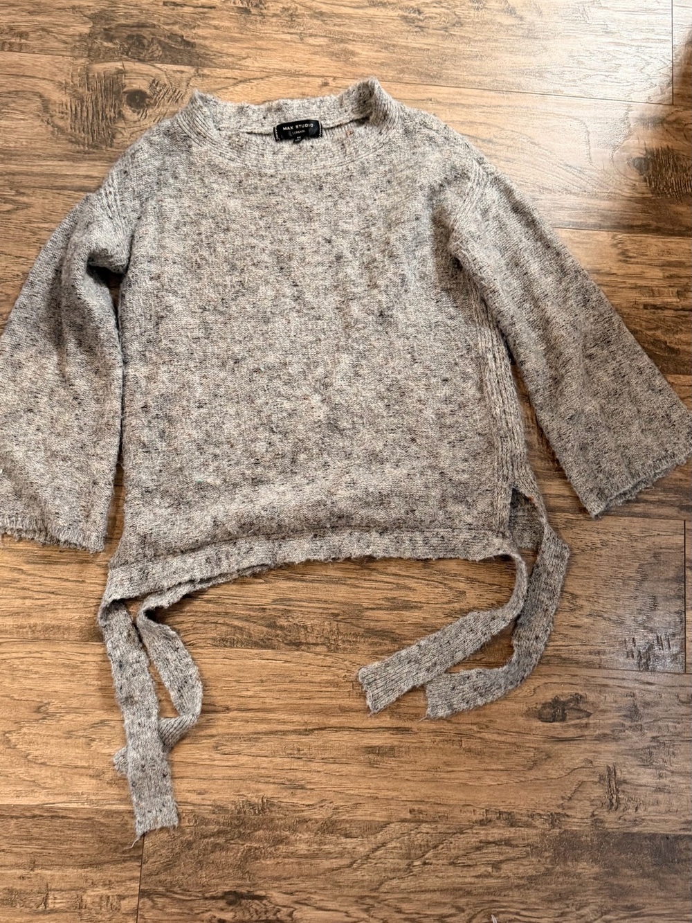 Max Studio Gray Crewneck Tie-Hem Sweater